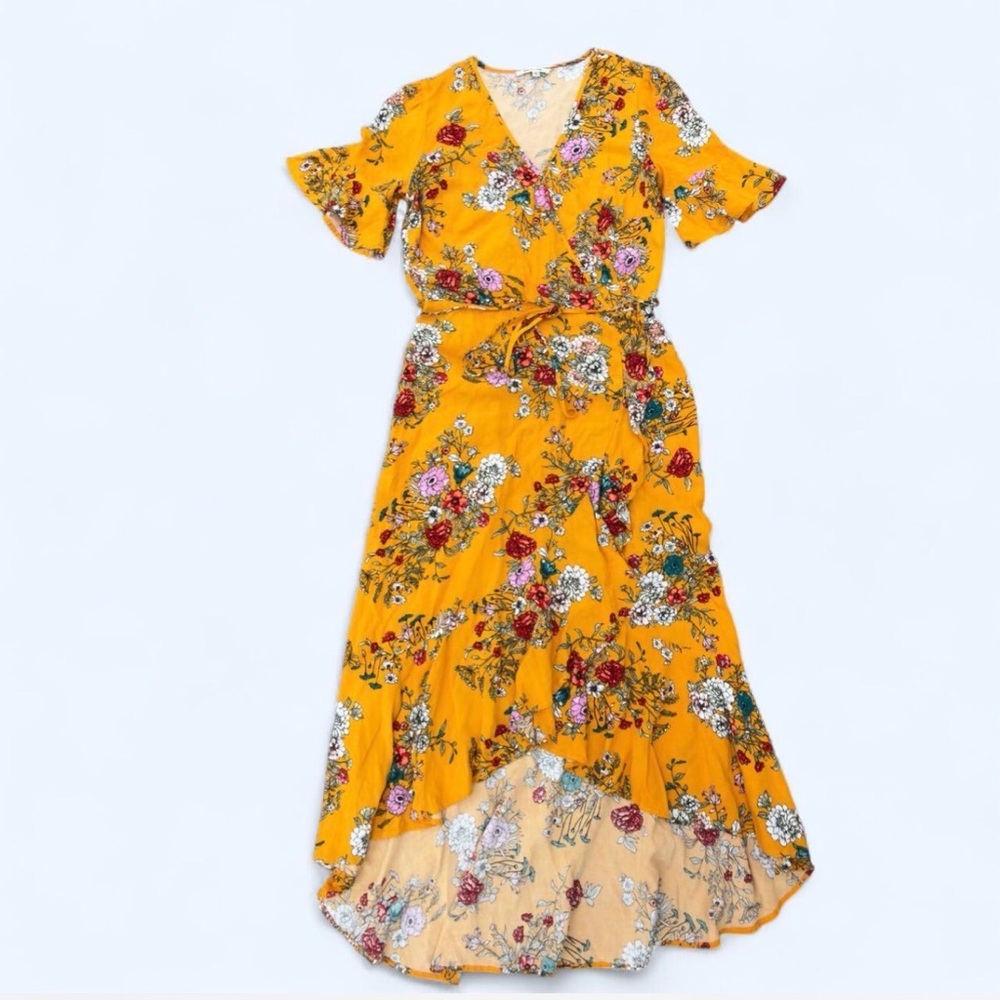 Bleuh Ciel Yellow Floral High Low Dress - Picture 3 of 6